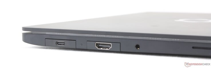 左侧：2个USB-C Thunderbolt 4接口（支持DisplayPort 2.1 + 140 W Power Delivery），3.5毫米耳机接口