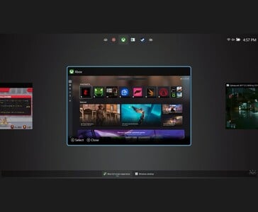 Windows 11 全屏体验（FSE）多任务视图显示多个正在运行的游戏和 Xbox 应用程序切换器，如 ETA Prime 的测试所示（图片来源：YouTube/ETA Prime）