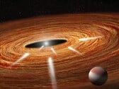 一幅艺术家绘制的插图，展示了一颗行星和一颗恒星。