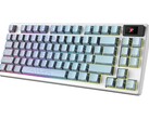 微星 Forge GK600 TKL 无线拓扑蓝色版,蓝色 PBT 键帽上有分层地形轮廓。(图片来源:微星)
