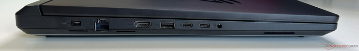 左：电源、千兆以太网、HDMI 2.1、USB-A 3.2 Gen 2（10 Gbit/s）、3.5 毫米音频