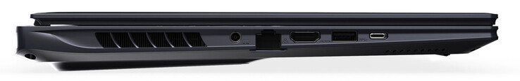 左侧：电源连接、千兆以太网、HDMI、USB 3.2 Gen 2 (USB-A)、Thunderbolt 4 (USB-C；Power Delivery、DisplayPort)