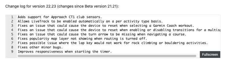 Garmin Fenix 8 测试版 22.23 的发布说明