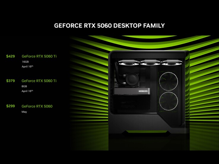 RTX 5060 台式机系列的定价和供货情况。(图片来源：Nvidia）