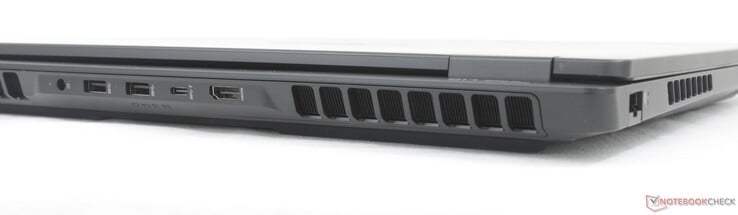 后部交流适配器、2 个 USB-A(10 Gbps)、USB-C(带 DisplayPort 2.1 + Power Delivery 3.1(10 Gbps))、HDMI 2.1