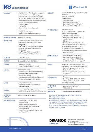 Durabook R8规格（来源：Durabook）