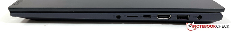 右边：3.5毫米音频，微型SD读卡器，USB-C（3.2 Gen 1），HDMI 1.4b，USB-A（3.2 Gen 1），电源
