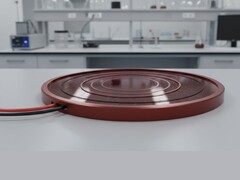 实验室桌上的圆形太阳能电池板概念图(图片来源:人工智能生成的图像)