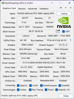 GPU-ZGeForce RTX 4050 笔记本电脑