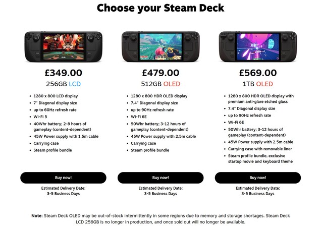 而在英国,每个 Steam Deck 版本都可以订购