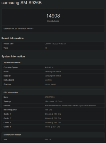 Exynos 2400 OpenCL 基准（图片来自 Geekbench）