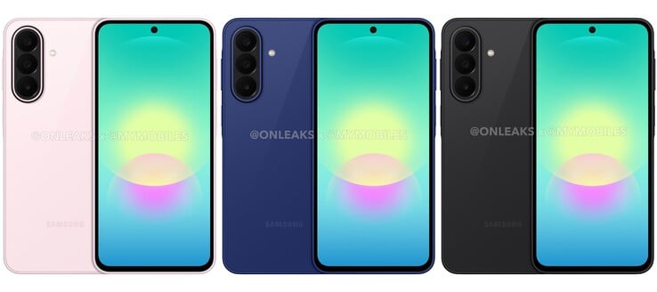Galaxy A27 的官方外观渲染图。Galaxy A27 预计将有浅粉色、蓝色和黑色三种颜色。