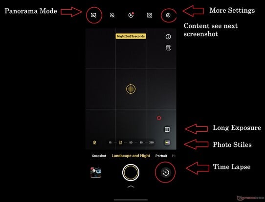 风景模式和夜间模式包含各种不同的功能,可惜分布比较随意。