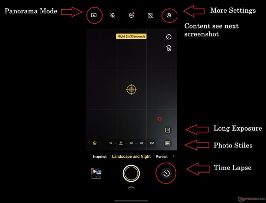 风景模式和夜间模式包含各种不同的功能，可惜分布比较随意。