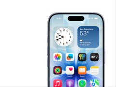 iPhone 17 的宣传图片,显示主屏幕和动态岛屿。