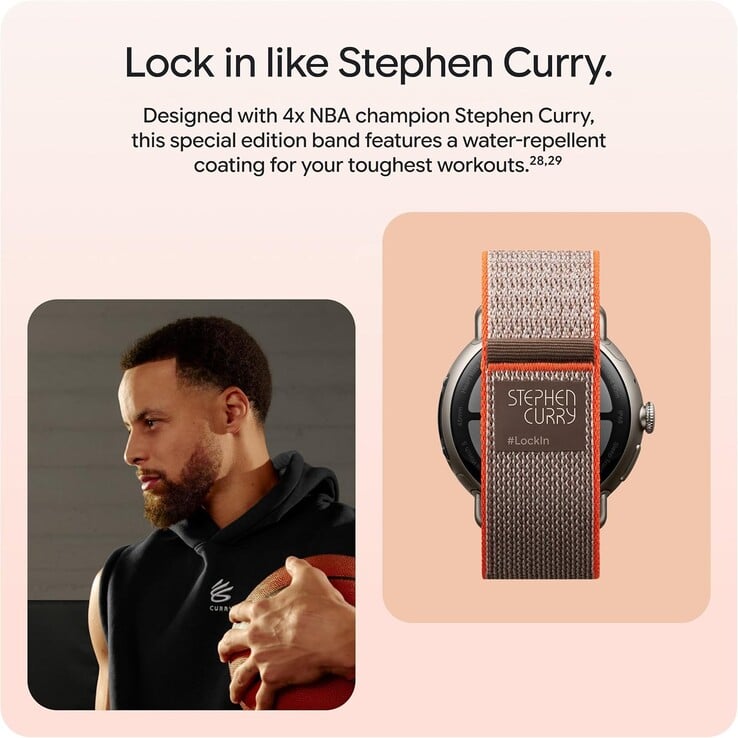 该表带新增了斯蒂芬·库里(Stephen Curry)和 #LockIn 品牌标识,且不随标准款的 41 毫米和 45 毫米表款一同提供。