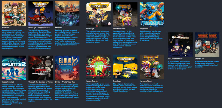 Humble Bundle Pixel and Cartoon Enthusiasts GOG 捆绑包中包含的所有游戏（图片来源：Humble Bundle）