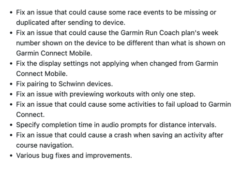 Garmin 先行者智能手表测试版更新 28.03 的发布说明