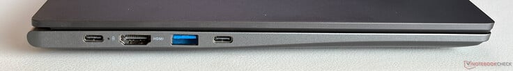 左侧:USB-C 3.2 Gen.1(5 Gbit/s,DisplayPort,Power Delivery),HDMI 1.4b,USB-A 3.2(5 Gbit/s),USB-C 3.2 Gen.1(5 Gbit/s,DisplayPort,Power Delivery)