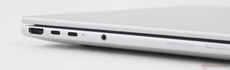 HDMI 2.1、2x USB-C Thunderbolt 4 w/ DisplayPort 2.1 + Power Delivery (40Gbps)、3.5 毫米耳机、智能卡读卡器（可选）。