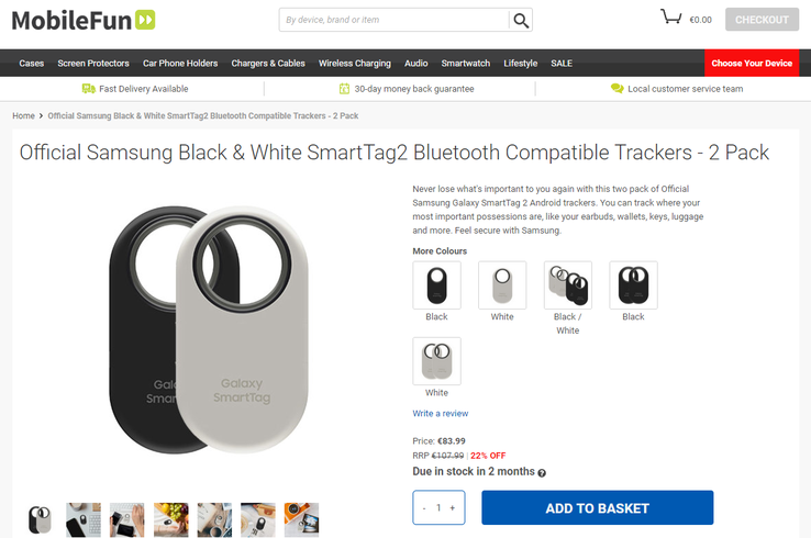 Galaxy SmartTag 2 的所谓新销售页面。(来源：Mobile Fun）