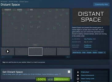 Steam 上的免费《遥远的太空》（Distant Space）交易截图。(图片来源：Steam）