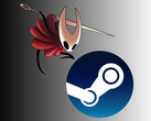 空洞骑士》中的大黄蜂：Steam 徽标上方的 Silksong（图片来源：Team Cherry，Steam，有编辑）。