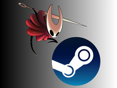 空洞骑士》中的大黄蜂：Steam 徽标上方的 Silksong（图片来源：Team Cherry，Steam，有编辑）。