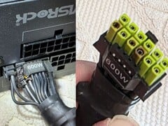 图中显示的烧毁的华擎TempGuard电源接口,其电源线有损坏