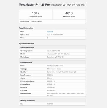 搭载英特尔酷睿3 N350处理器的TerraMaster F4-425 Pro