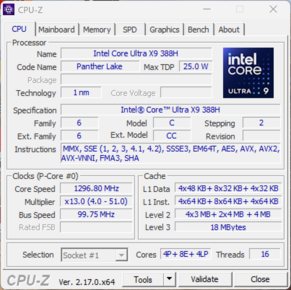 CPU-Z：Core Ultra X9 388H