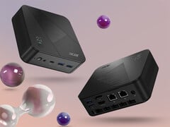 搭载 Ryzen AI 9 465 的 Revo Box 采用时尚的黑色机箱。图示:一张展示这款迷你电脑不同角度的宣传图片。
