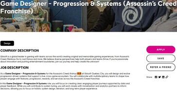 育碧公司游戏设计师职位列表说明如下