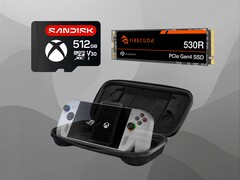 图为华硕 ROG Ally 配件（图片来源：Sandisk、希捷、华硕，有编辑）