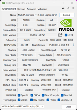 GPU-Z NvidiaGeForce RTX 4070 笔记本电脑