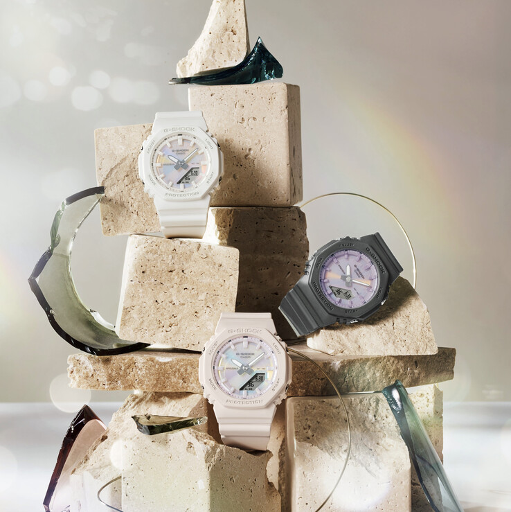 从上至下卡西欧 G-Shock GMA-P2100PC-7A、GMA-P2100PC-1A 和 GMA-P2100PC-4A。(图片来源：卡西欧）