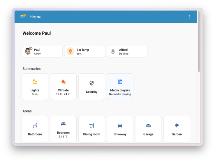 新版 Home Assistant 家庭控制面板。(图片来源：家庭助理）