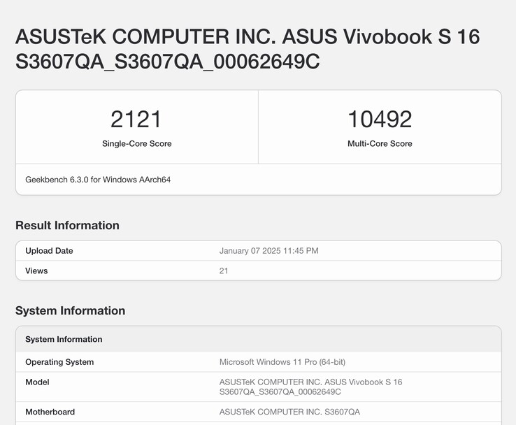 普通版骁龙 X 在 Geekbench 6 多核测试中表现出色。(图片来源：Geekbench）