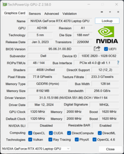 GPU-Z NvidiaGeForce RTX 4070 笔记本电脑