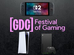 图为 GDC 横幅，上面有 Switch 2、PS5 和 Xbox 游戏机（图片来源：GDC、任天堂、索尼 PlayStation、Xbox Gaming 有删改）