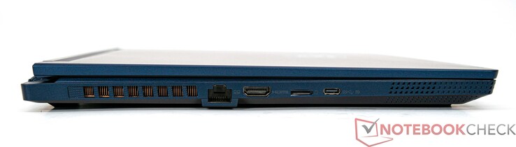 左侧：局域网（RJ45），HDMI 2.1（4K/120 Hz，8K/60 Hz），微型SD读卡器，USB 3.2 Gen 2 Typ-C