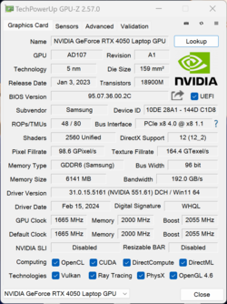 GPU-ZGeForce RTX 4050 笔记本电脑