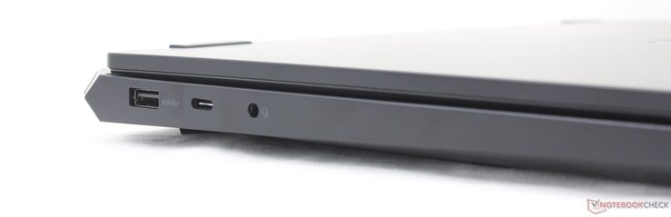 左侧：USB-A（5 Gbps）、带DisplayPort 1.4和Power Delivery功能的USB-C（10 Gbps）、3.5毫米耳机接口