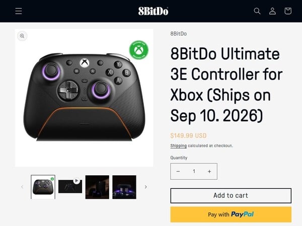 8BitDo 电商平台目前显示 Ultimate 3E 手柄的发货日期为 9 月。