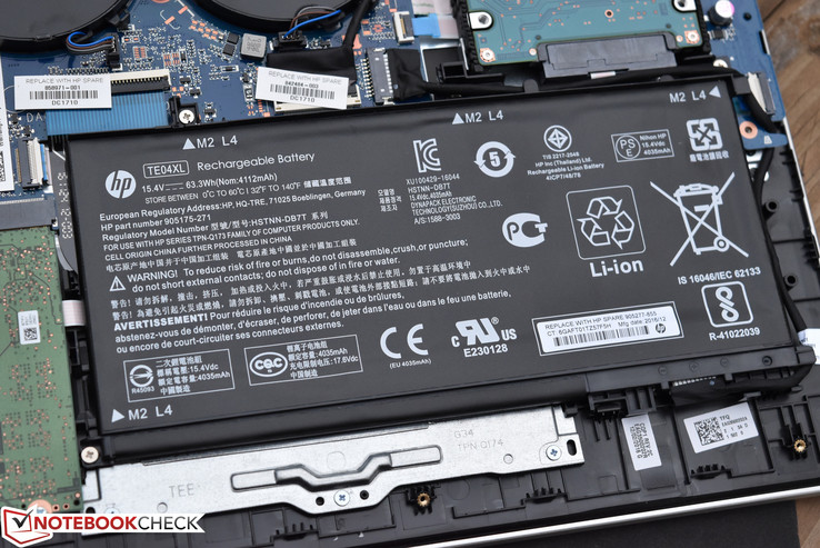 The internal 63.3 Wh battery