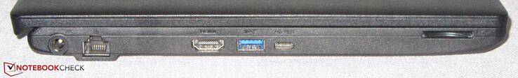 左侧：电源端口、千兆以太网、HDMI、USB 3.2 Gen 1（A型）、USB 3.2 Gen 2（C型；Power Delivery、DisplayPort）、存储卡阅读器（SD）。