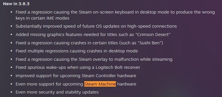 SteamOS 3.8.3 测试版日志。 