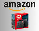 Nintendo Switch 2，主机上方有亚马逊标志（图片来源：Amazon.com，有编辑）。