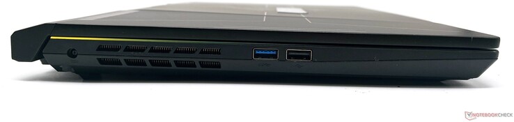 左边：DC-in端口，USB 3.2 Gen1 Type-A，USB 2.0 Type-A