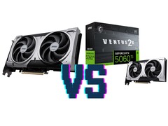 微星GeForce RTX 5060 Ti Ventus 2x OC Plus 16 GB(左)和 8 GB(右)版本。(图片来源:Mindfactory,已编辑)